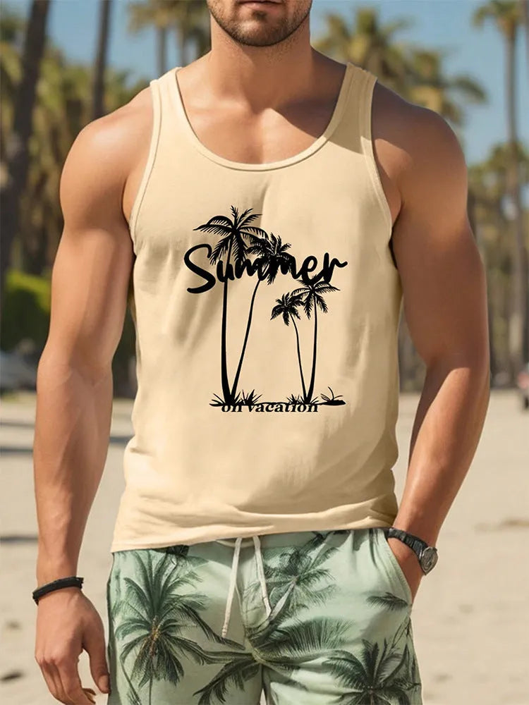 Men's solid colour sleeveless vest tank top in pinhole polyester fabric on hanger