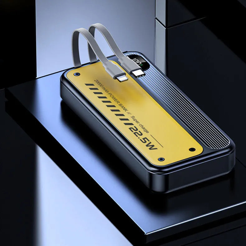 225W fast charge portable power bank with cable multi-USB output black plastic shell 146x69x29mm