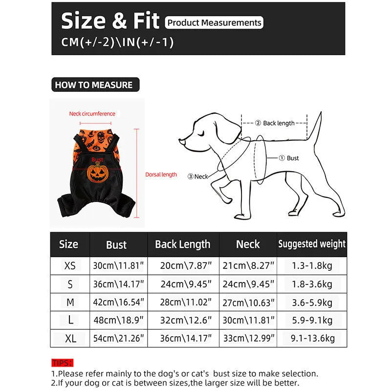 Halloween party creative printing pet dog costume in polyester, shown in two colour options and five sizes XS to XL