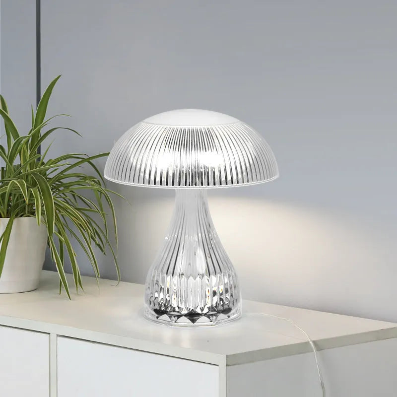 White USB rechargeable touch control night lamp with acrylic body on a table