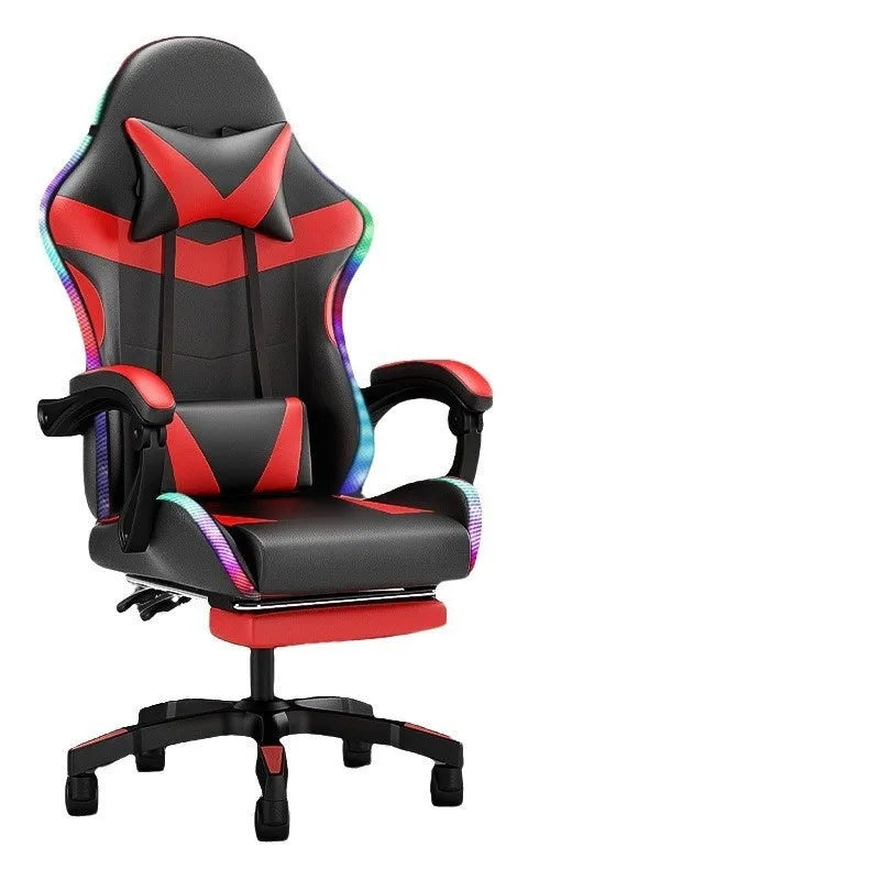 Adjustable reclining massage computer chair with footrest lights in leather for home gaming office use