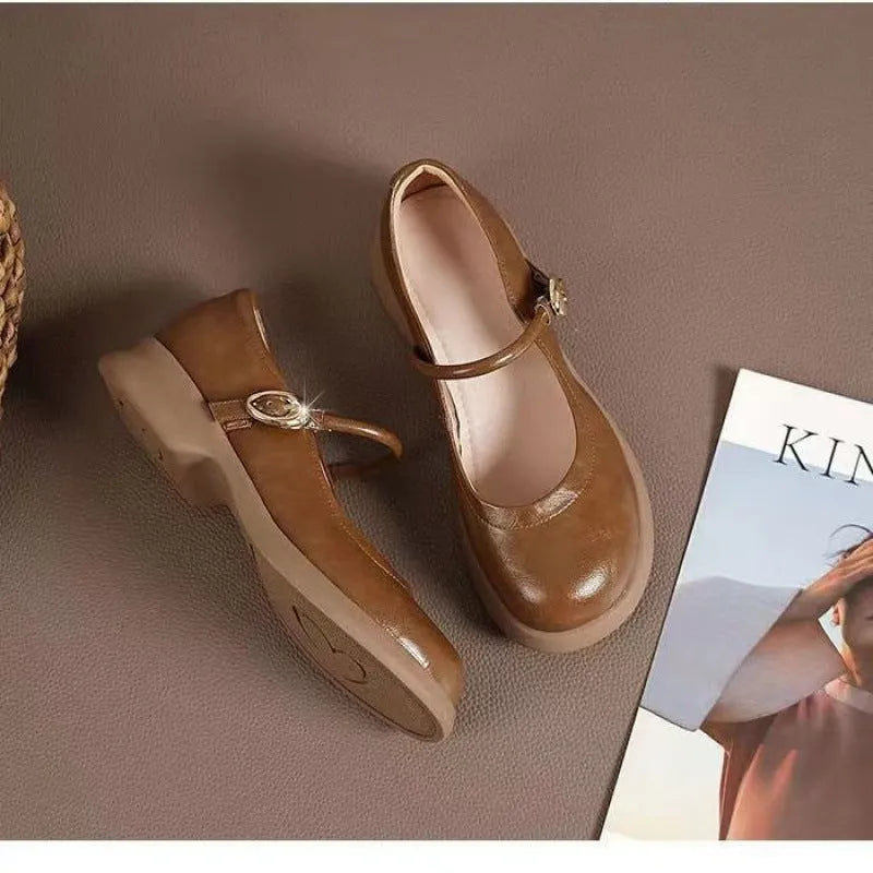 Black flat leather shoes with skull pattern, wedge heel, and round toe for cheongsam outfits