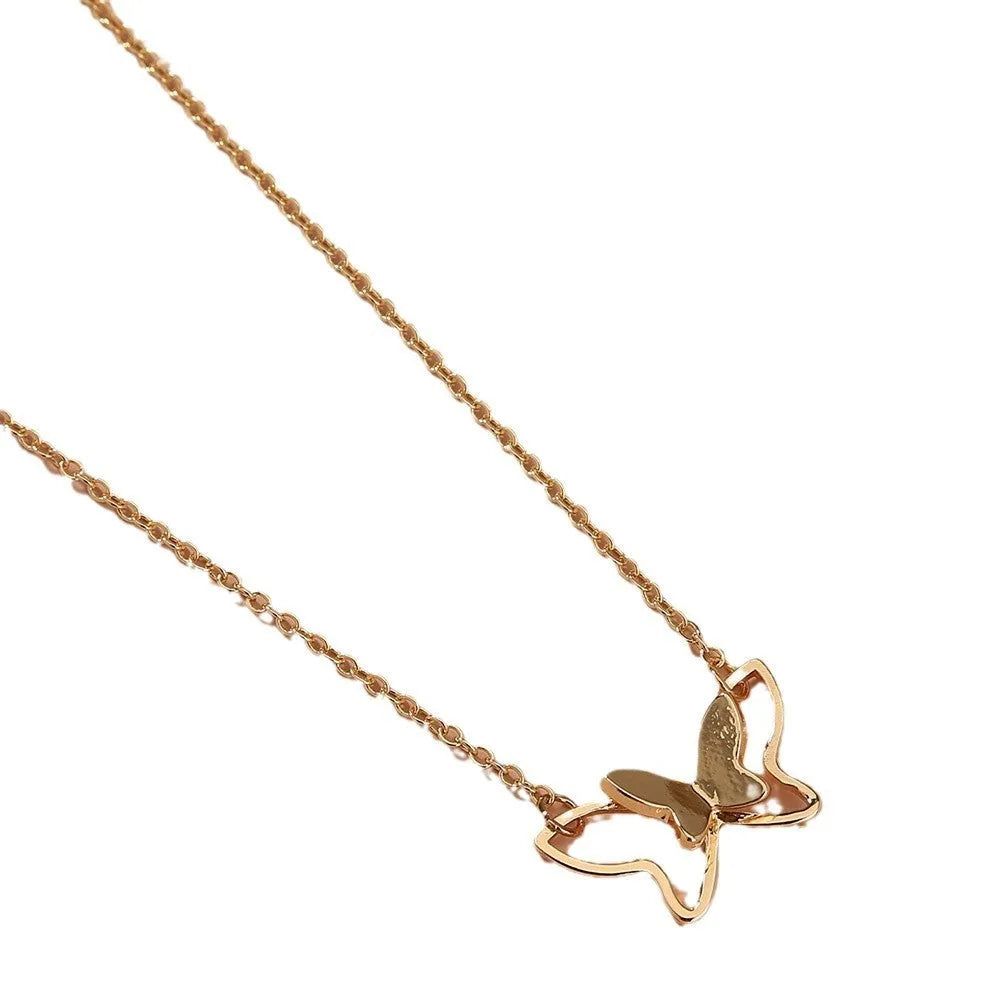 Women's double-layer copper alloy bow pendant necklace on adjustable cross chain