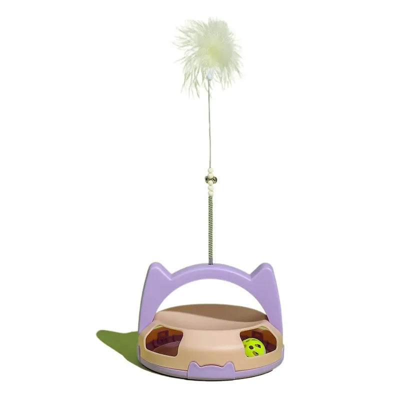 Cat toy with wand handle and spinning ball attachment in multiple colour options