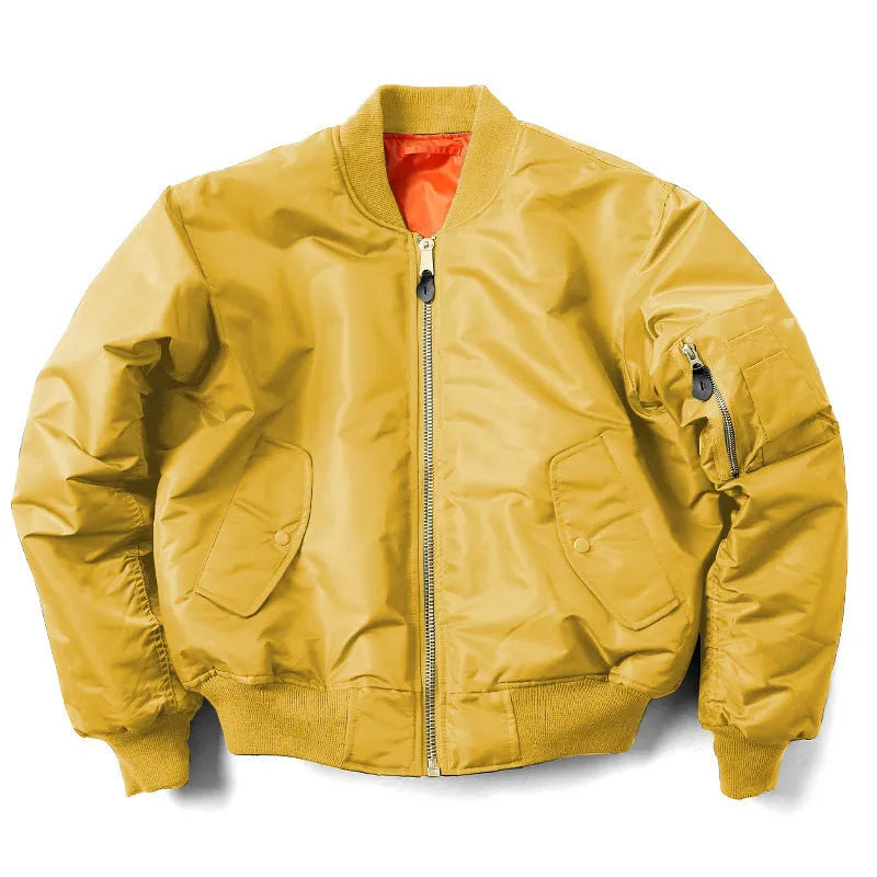 Men's loose-fitting American workwear pilot jacket in army green with cotton padding.