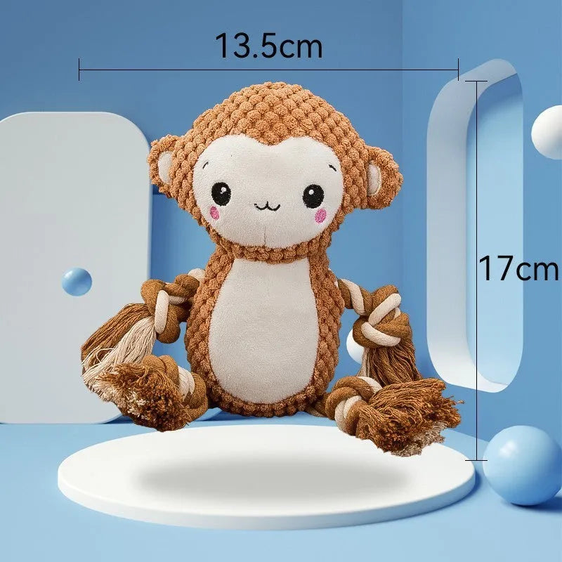 Lion and monkey stuffed squeaky plush dog toys for medium and large breed dogs.