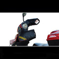 Black leather motorcycle handlebar muffs with widened sleeve mouth for winter scooter and curved beam bike use