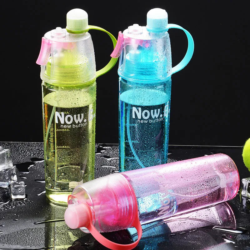 Portable green mist spray sports bottle with handle and leakproof cap