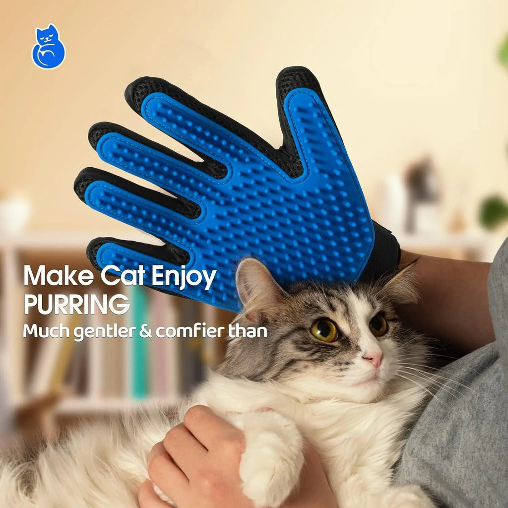 Blue silicone pet grooming gloves with 255 massage tips for dogs and cats