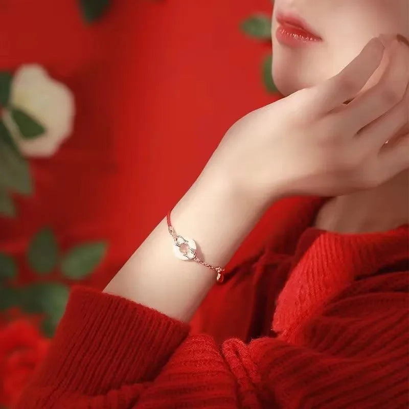 Festive koi women's bracelet with fishtail pattern and red rope closure in Japanese South Korean style