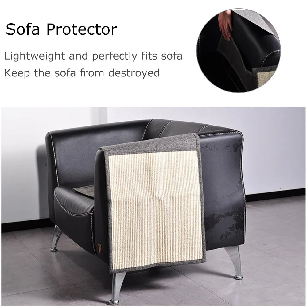 Beige sisal and cotton linen cat scratch board mat for sofa protection, 40 x 29 cm