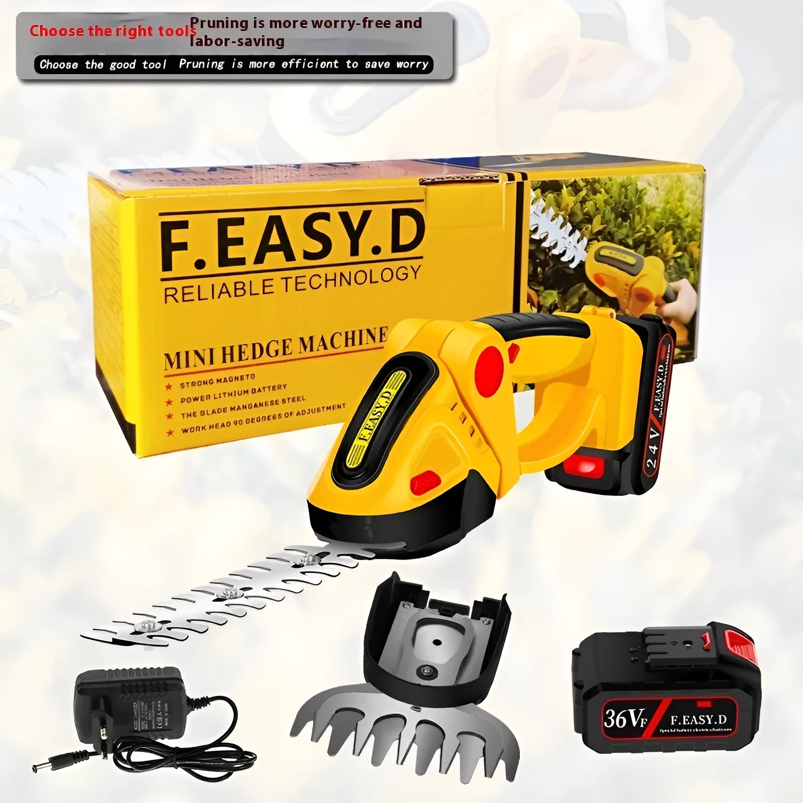 Electric hedge shears dual-purpose rechargeable pruning shear mower 500W 21V 23cm blade red box