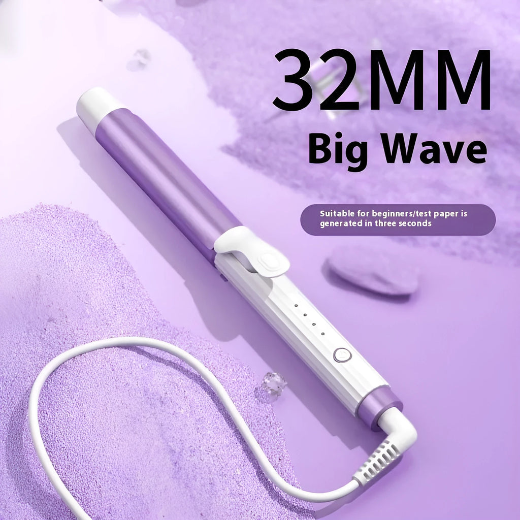 Anion big wave curling iron with four heat gears in pink plastic body, wired 220V