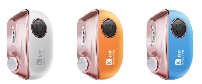 Blue electric nail clipper and polisher two-in-one tool with cleaning brush and USB cable.