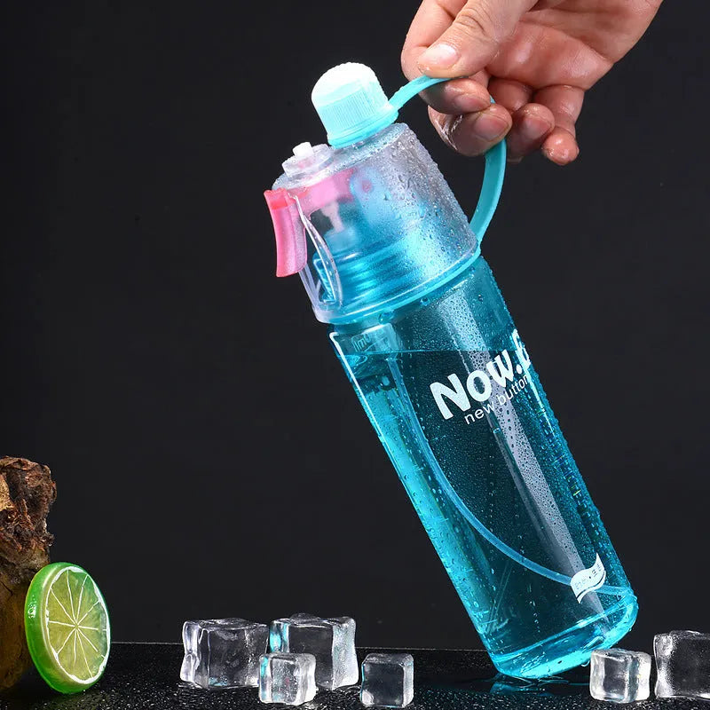 Portable green mist spray sports bottle with handle and leakproof cap