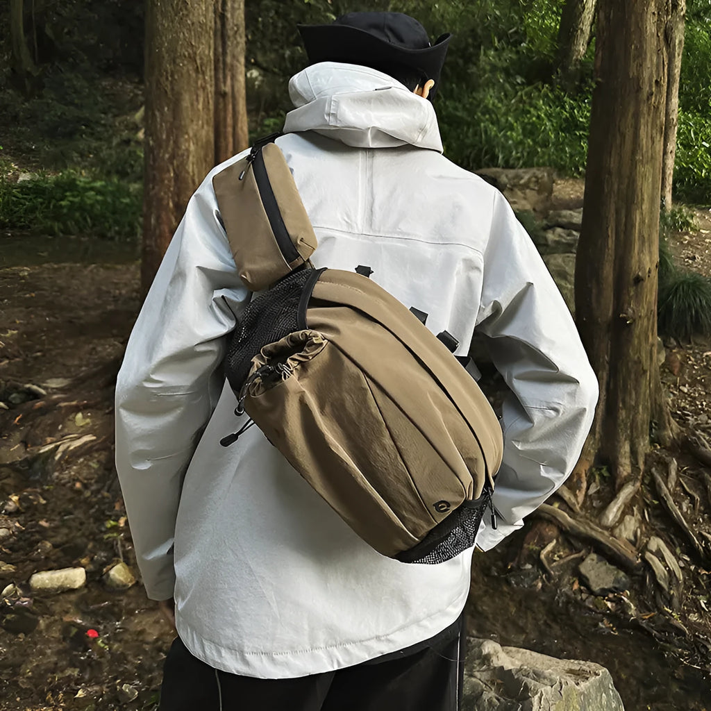 Unisex nylon waist bag and backpack hybrid in army green colour
