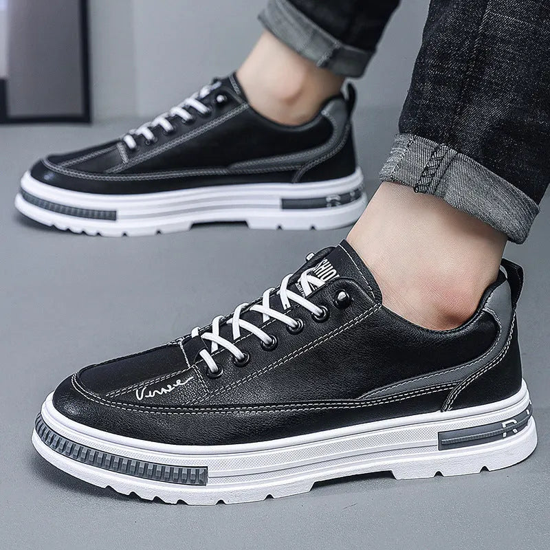 Men's white platform sneakers with elastic band and round toe design