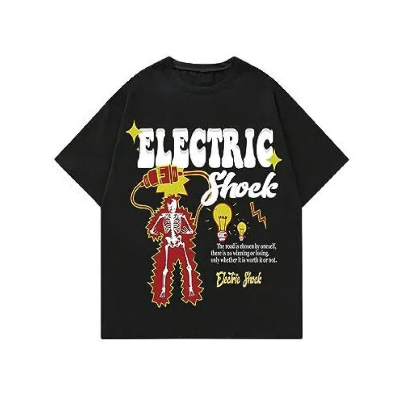 Men's short-sleeved casual T-shirt with a digital printed pattern, made from polyester fabric.