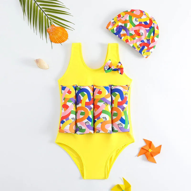 Children's buoyancy swimsuit boy's one-piece in Korean-style solid colour, nylon fabric, available in sizes M to XXL