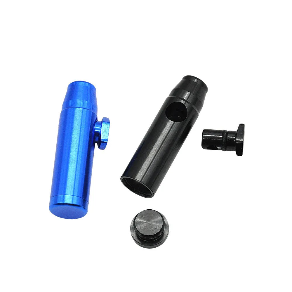 Aluminium alloy bullet-shaped cigarette holder with a flat head, shown in multiple colour options.