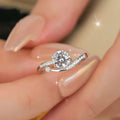 S925 sterling silver starry track ring with 1-karat oval plum blossom cut moissanite stone on white background