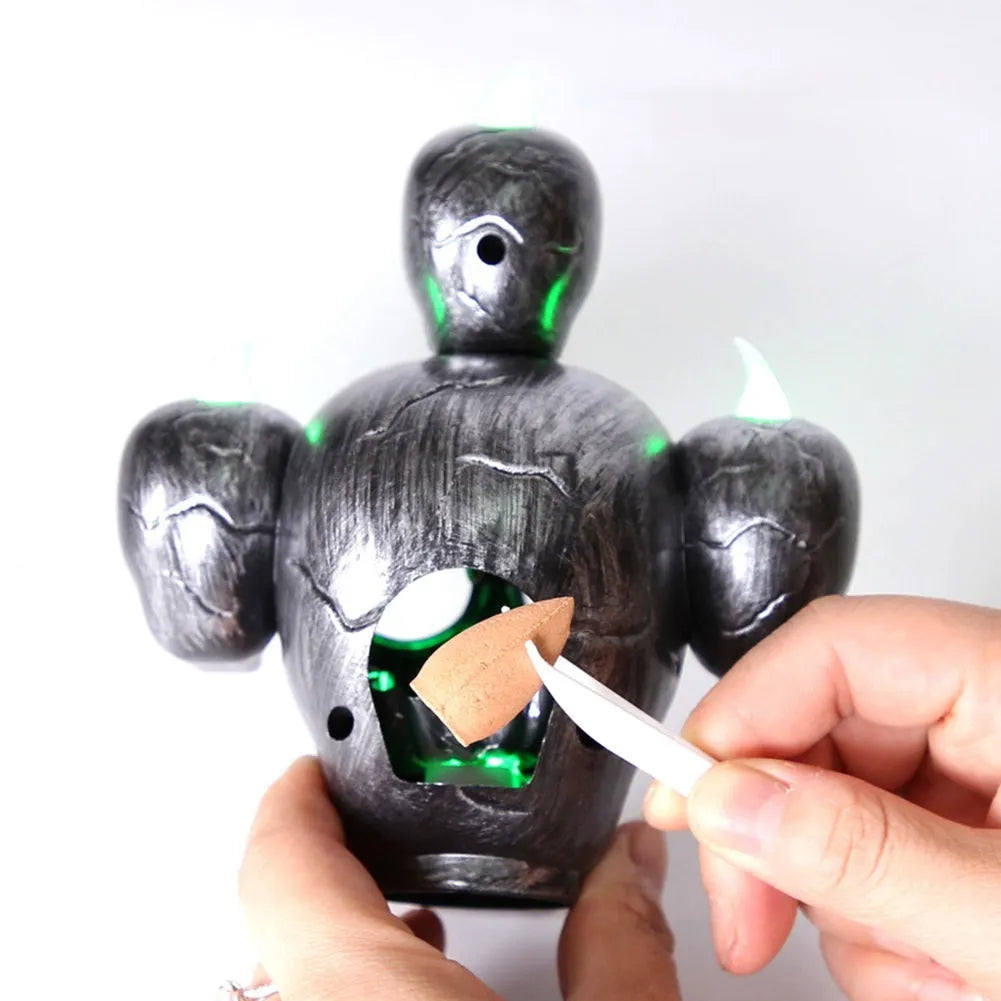 Halloween skull ornament with LED light flameless skeleton candle golden silver 14x12x9cm