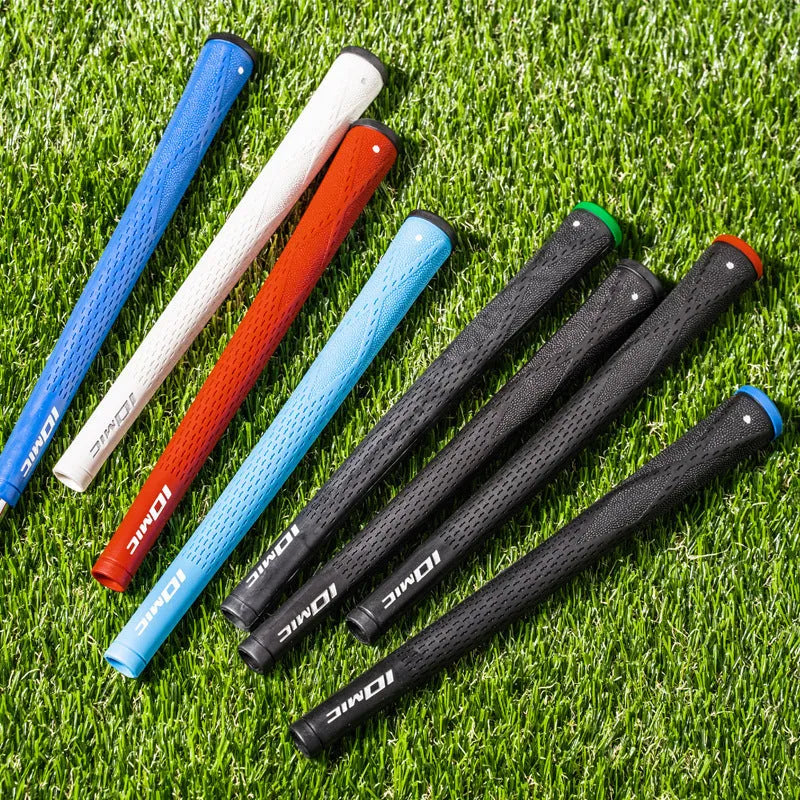 Close-up of a TPE golf club grip showing cross-hatch texture, displayed in red colour option.