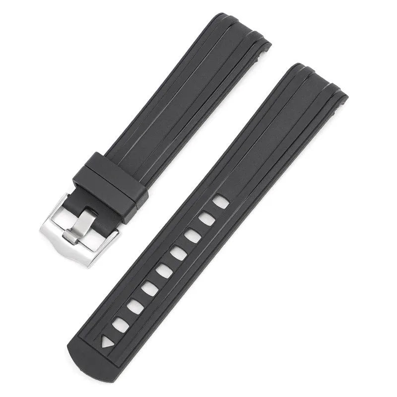 20mm Apple Watch replacement strap in multiple colours with silver buckle, shown fitting a watch.