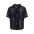 Men's black-grey translucent snake pattern short-sleeved shirt with lapel collar