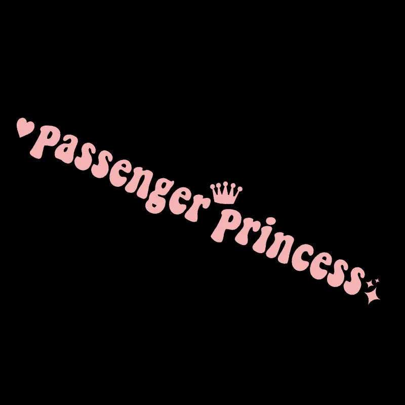 Black Passenger Princess text on a white rectangular car dashboard sticker.