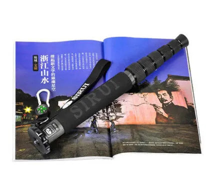 Black carbon fibre six-section DSLR camera monopod extended to maximum 1540mm height