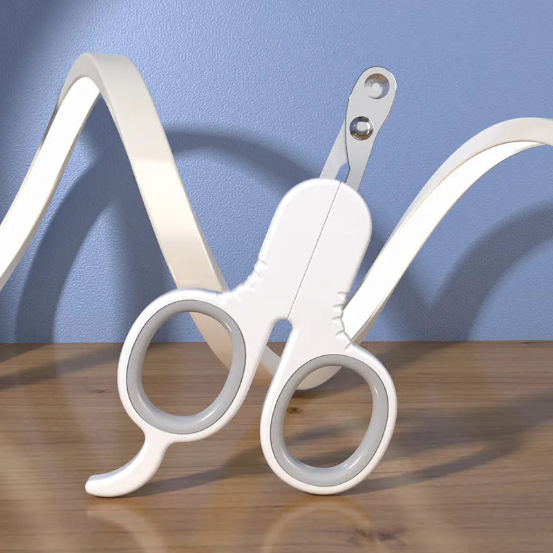 Professional grey pet nail clippers with curved tip and rubber handle for cats and small dogs