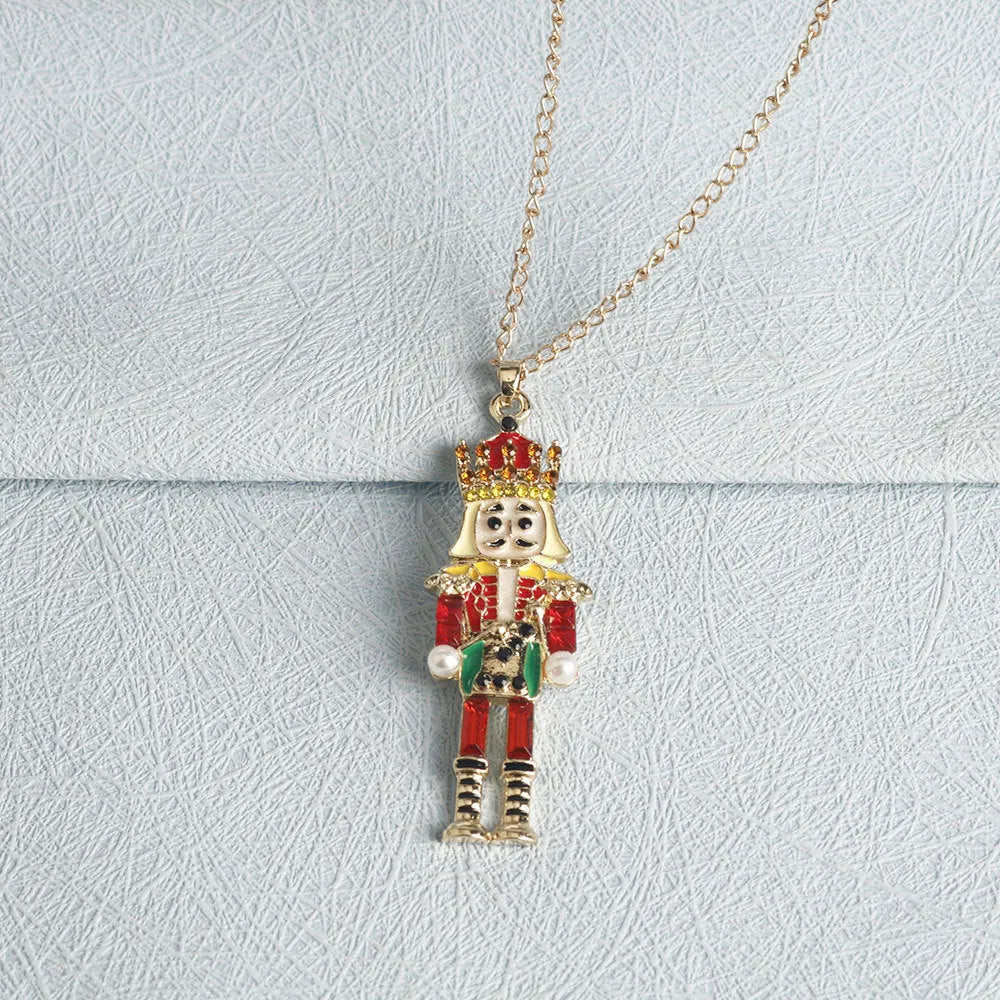 Fashion nutcracker necklace with cartoon character pendant in zinc alloy cross chain, unisex design