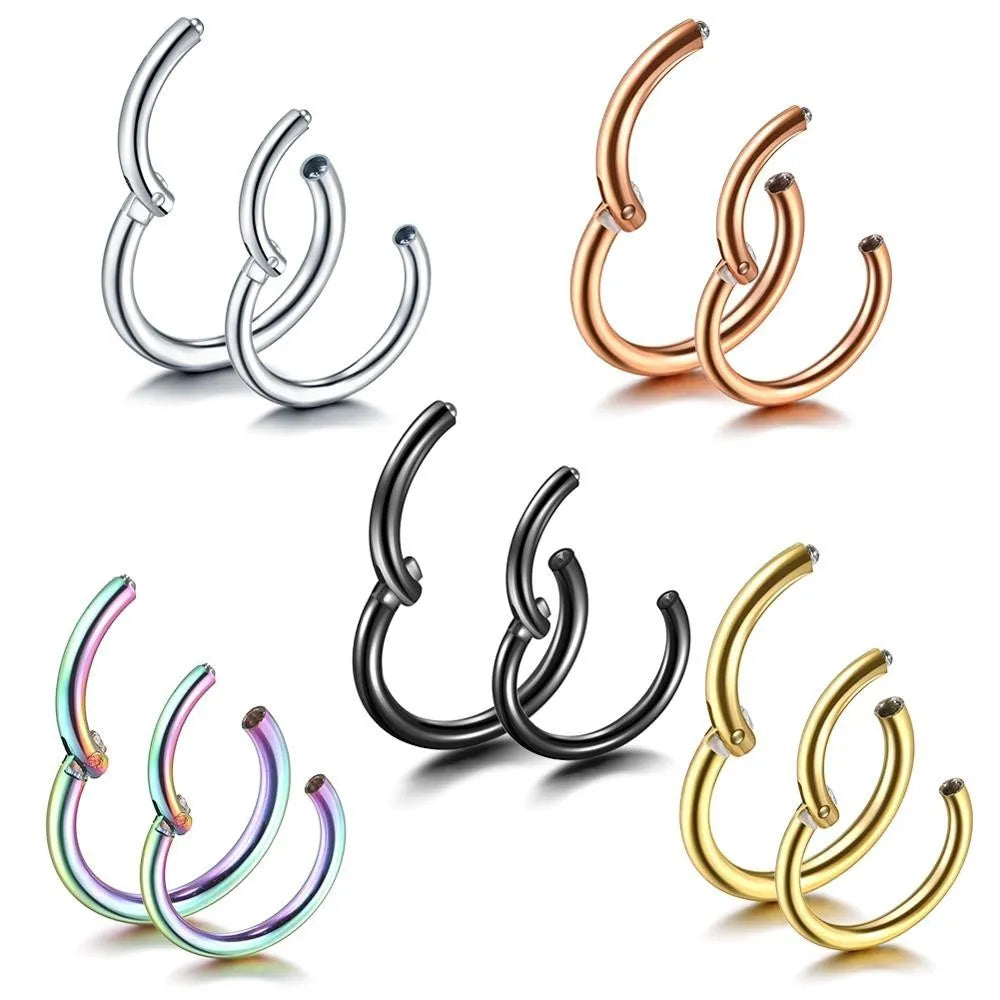 G23 titanium segment hinged clicker ring for septum nose piercing in rainbow colour finish