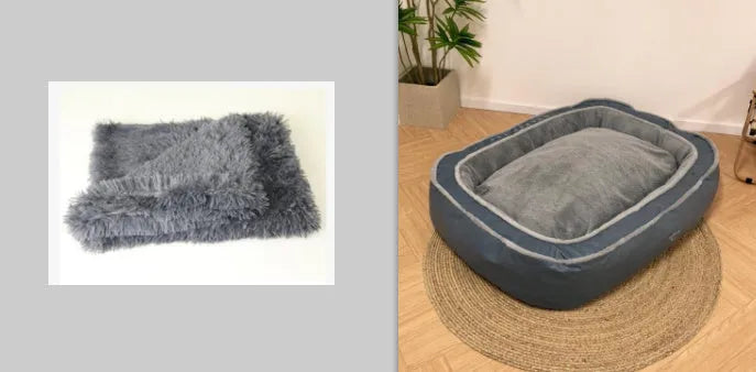 Grey cotton pet dog bed cushion sleeping bag size S 42x42x30cm on floor