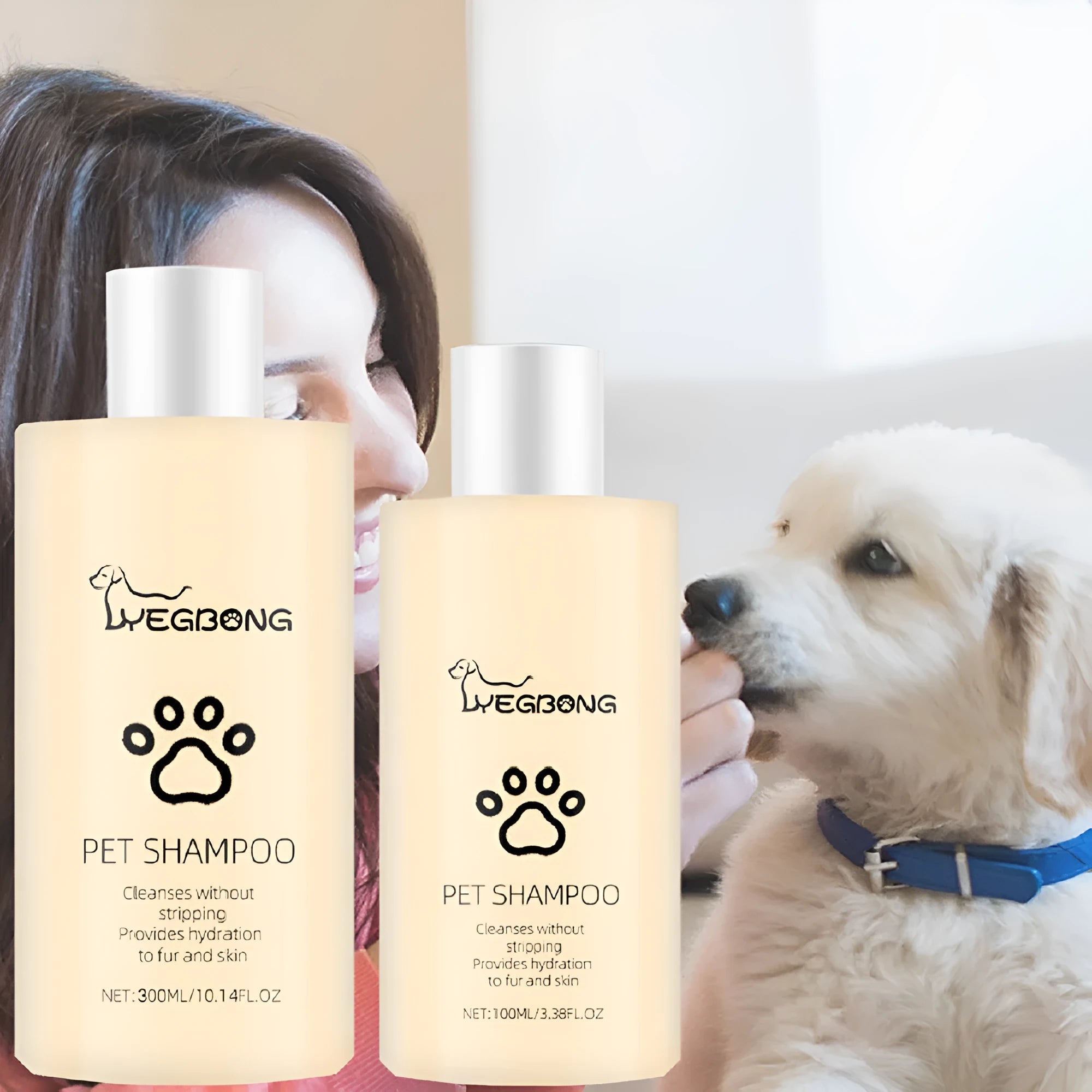 Mild pet shampoo bottle for cats and dogs in 100ml or 300ml sizes