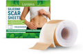 Roll of silicone scar sheets showing tea tree oil and aloe extract formula with 4cm width measurement