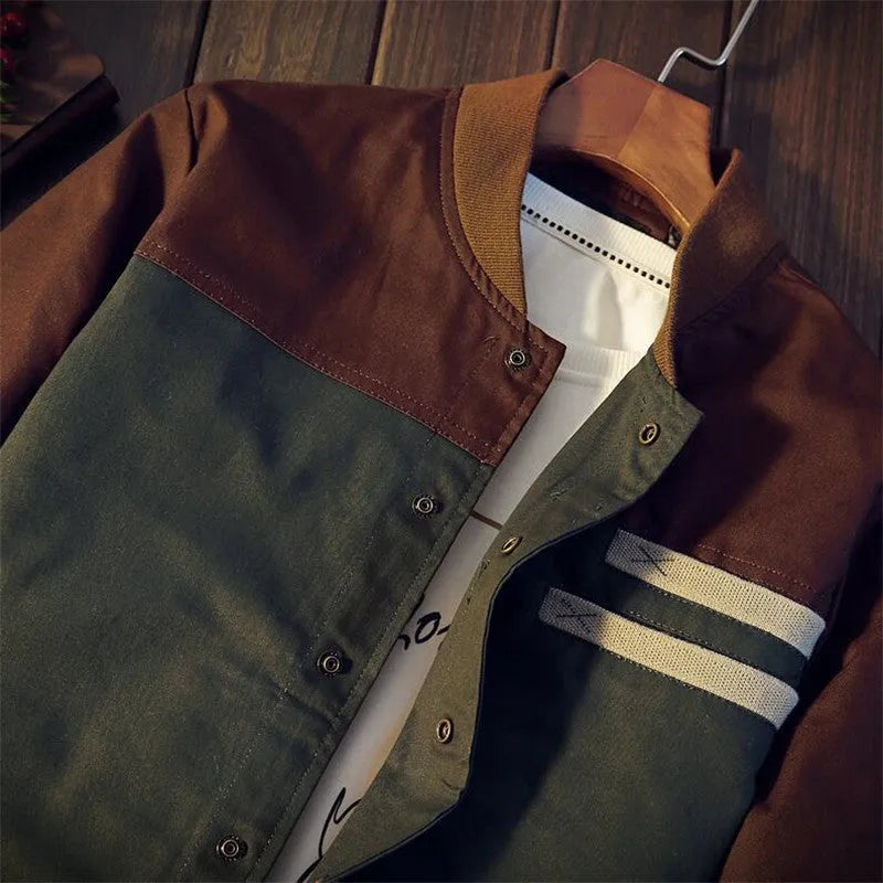 Men's Korean style casual jacket with single-breasted collar, colour-block design, cotton blend, not hooded, blue colour