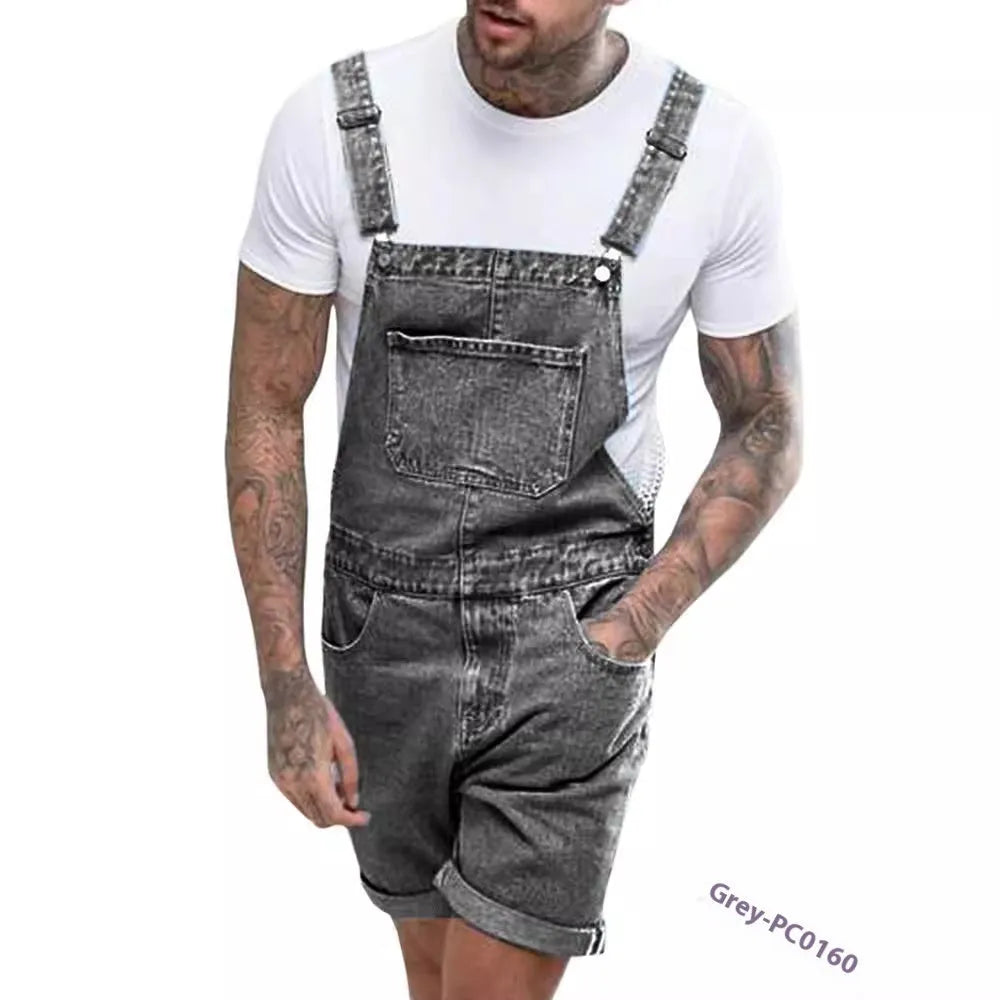 Youth denim suspender shorts in black with mid waist fit and straight leg styling