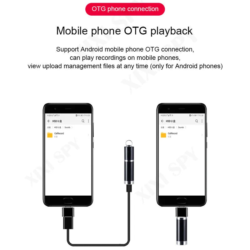 Black Amoi A1 metal digital voice recorder with headset.