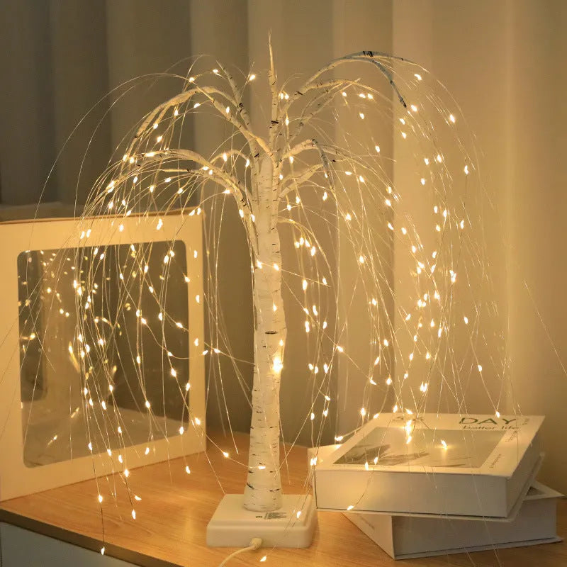 Scene arrangement illusion copper wire night light 500mm warm white black willow with USB and battery power