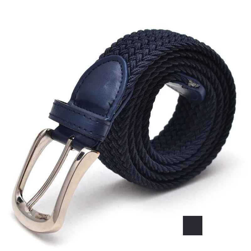 Unisex braided elasticated stretch belt in canvas with alloy buckle, available in multiple colours, on a plain background.