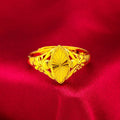 Alluvial gold electroplated brass ring with open diamond flower design and geometric texture