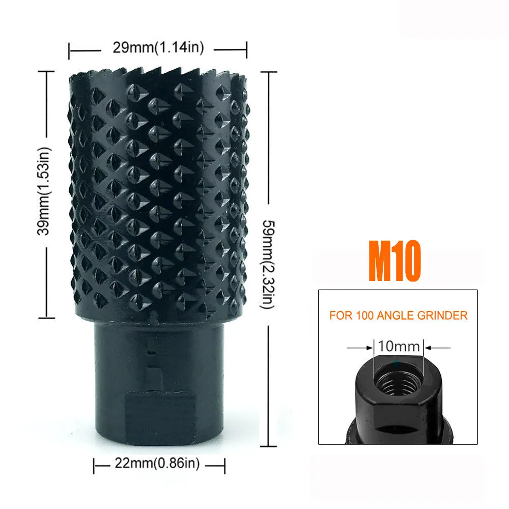 Spherical angle grinder grinding head with M10 and M14 threads for woodworking.