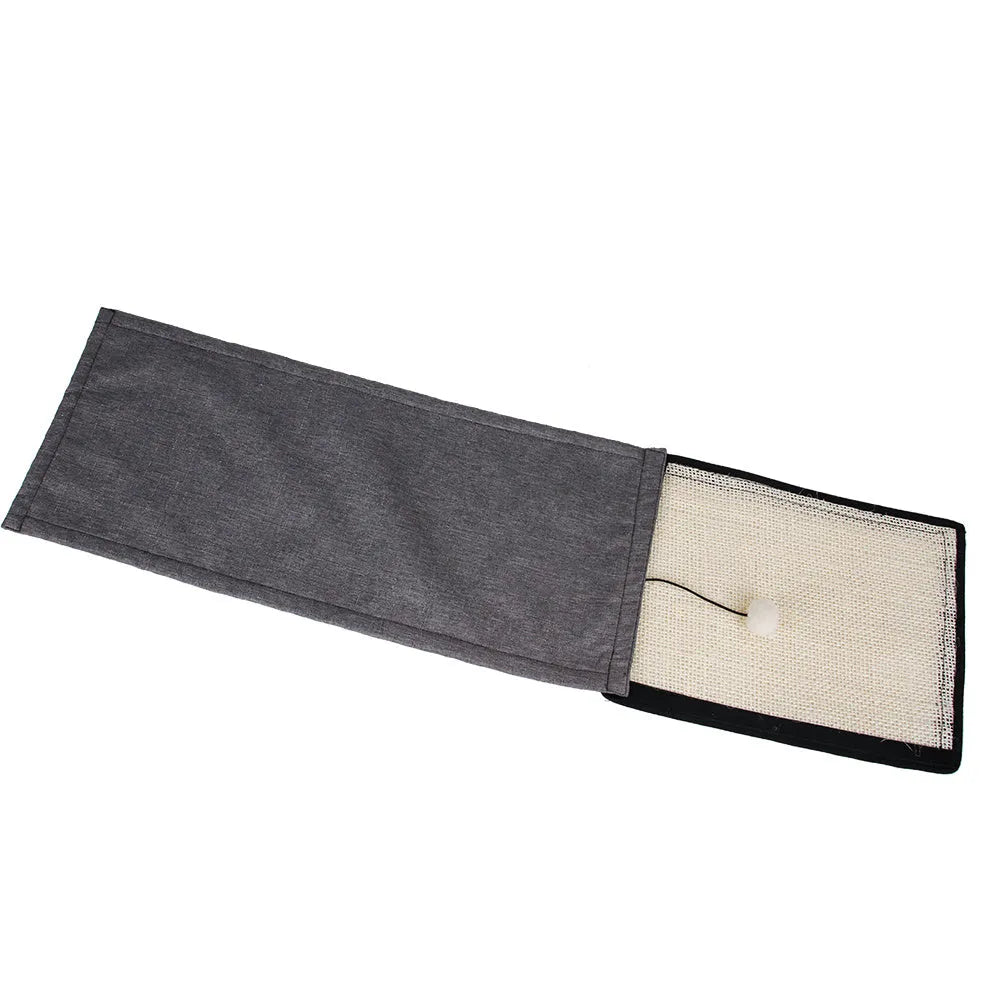 Beige sisal and cotton linen cat scratch board mat for sofa protection, 40 x 29 cm