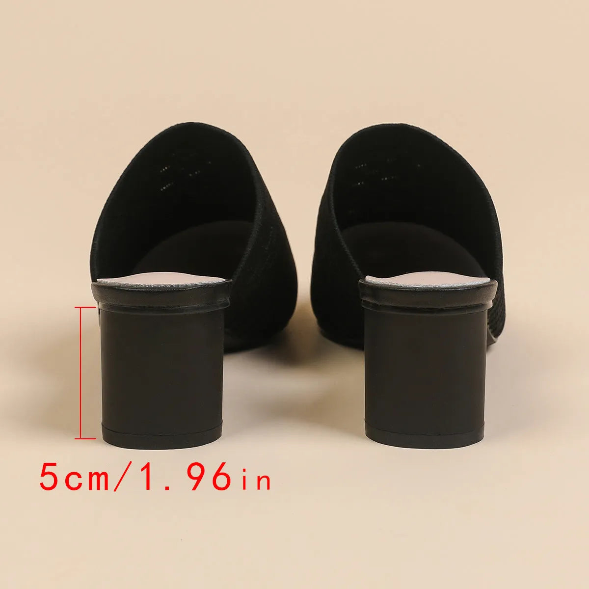 Women's pointed toe sandals with 5cm chunky heel in fabric construction with rubber sole