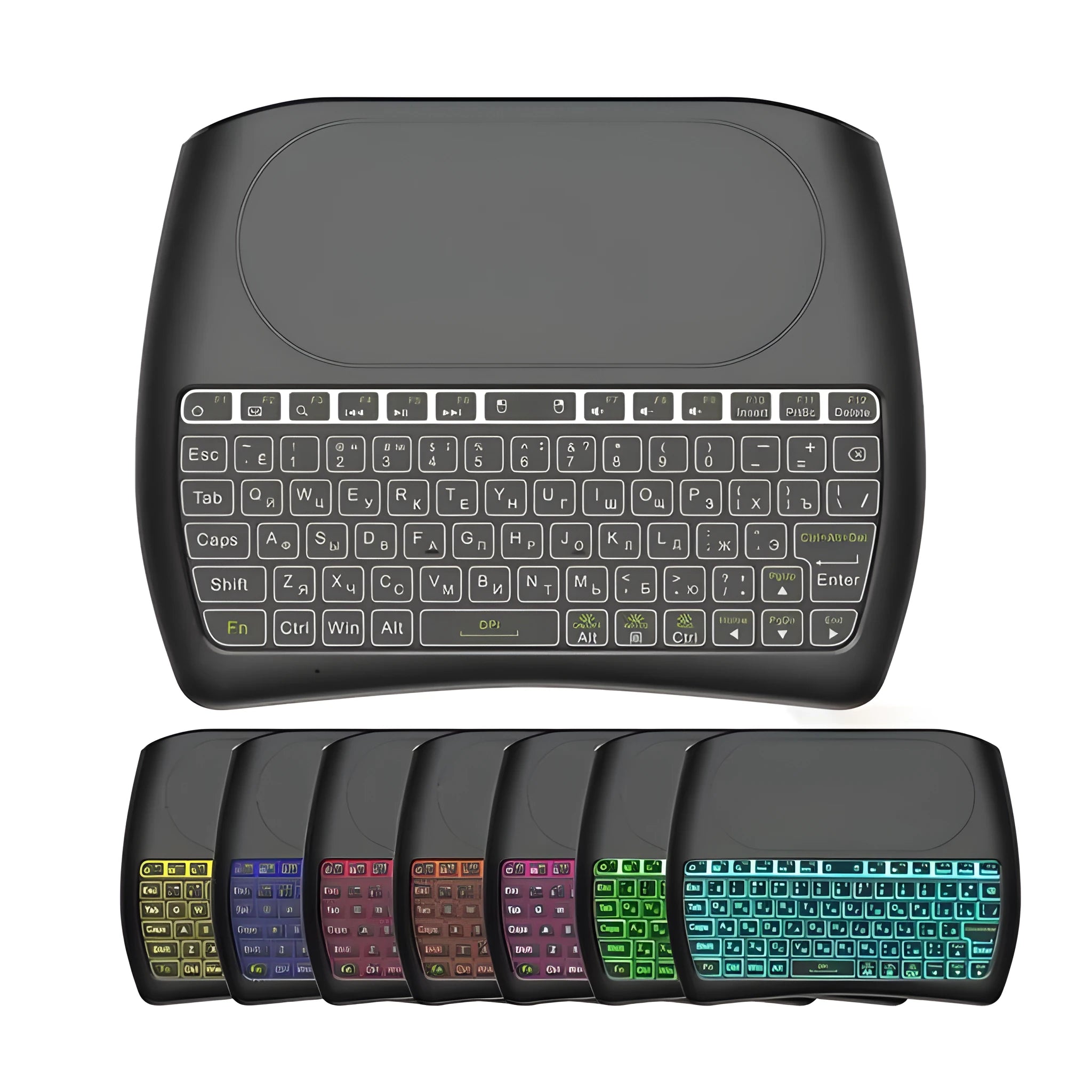D8 Pro black mini wireless keyboard with touchpad and 78 TPU keys on a desk