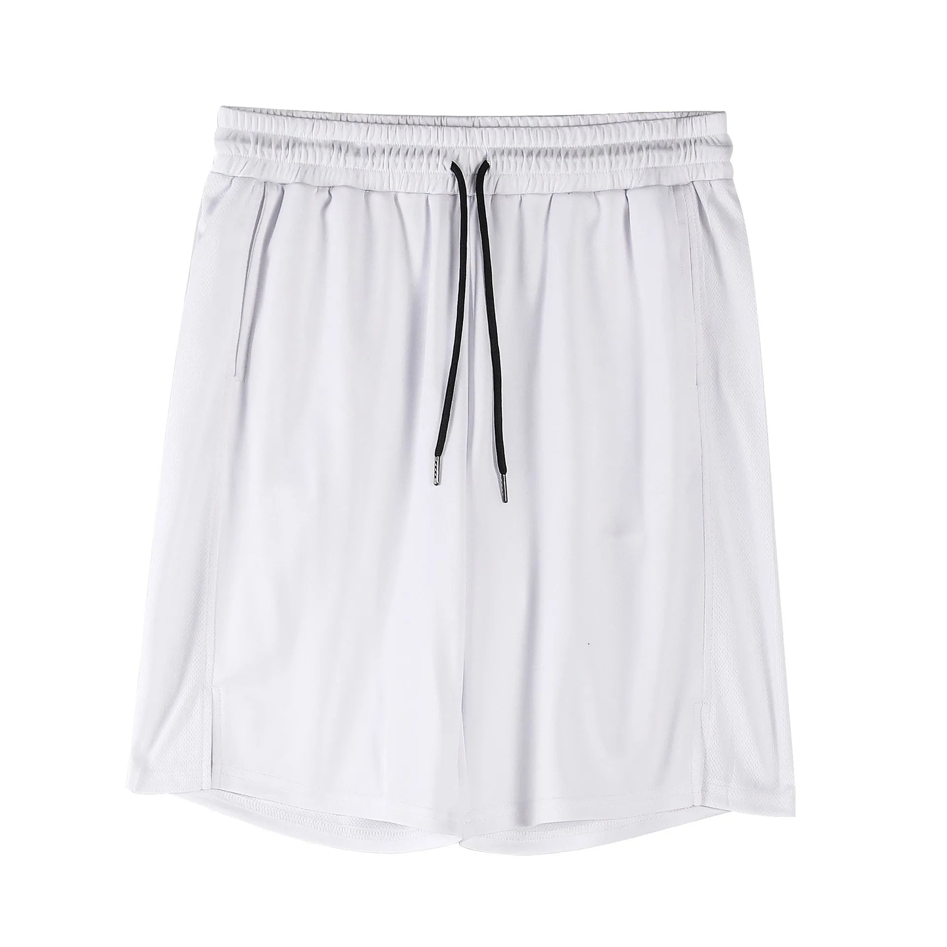 Man wearing black quick-drying mesh fitness shorts with elastic waistband