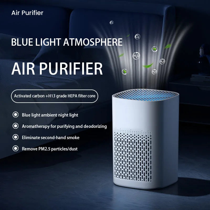 Simple style desktop air purifier unit with USB port for small room air cleaning.
