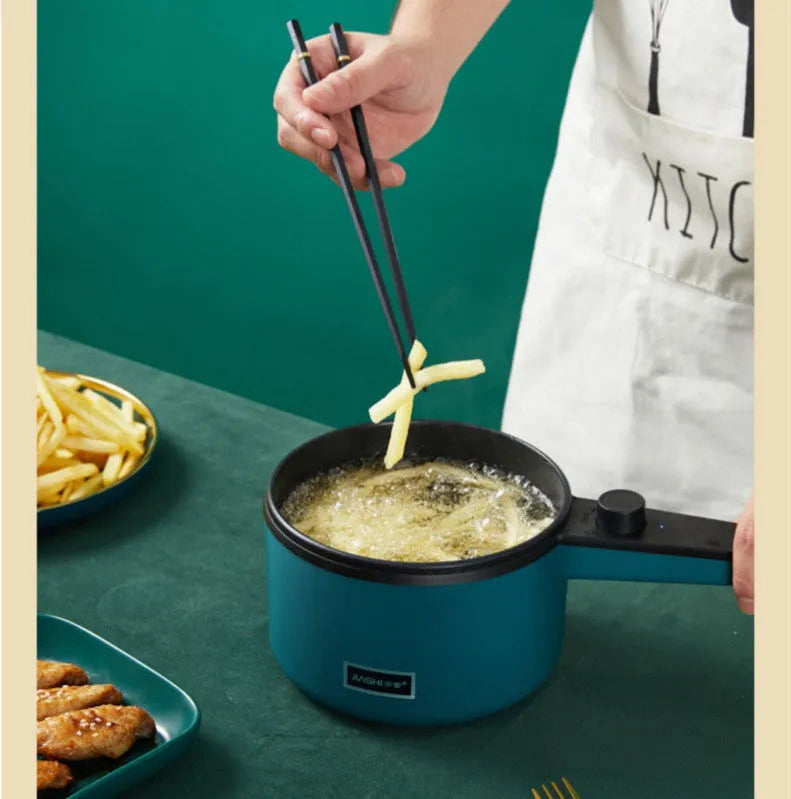 Mini kitchen electric pot 1.2L non-stick with steamer and anti-scalding handle in Nordic green